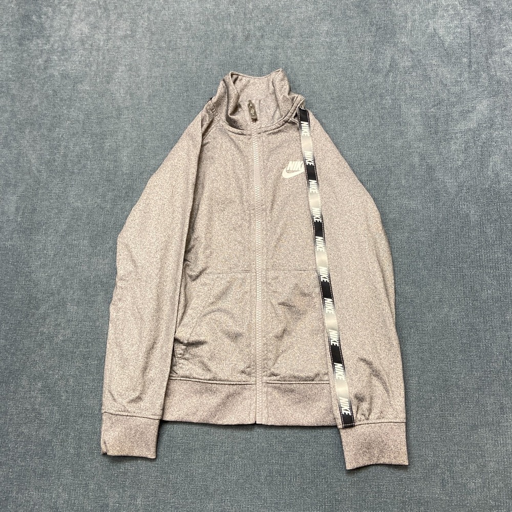 Nike Track Jacket Girl 6 Heather Gray Full Zip Mock Neck Swoosh Logo Performance
